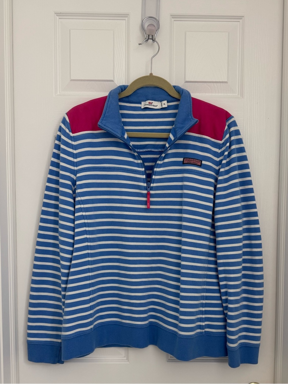 Vineyard Vines Women’s XL Striped Quarter Zip Pullover Blue Pink